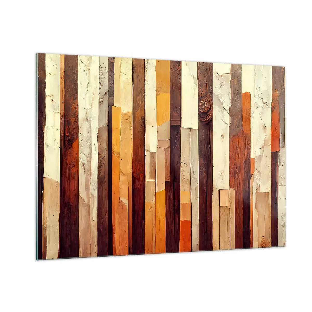Cuadro sobre vidrio - Impresiones sobre Vidrio - Una composición de rayas verticales en tonos madera y beige. - 100x70cm - Himno de los árboles del bosque - Decoración de pared moderna para salón y dormitorio ARTTOR