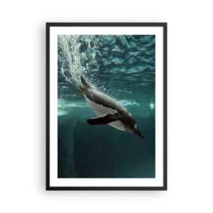 Póster en marco negro - Un pingüino nadando bajo el agua - 50x70cm - Bienvenido a mi mundo - Decoración de pared moderna para salón y dormitorio ARTTOR