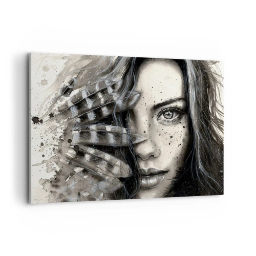 Cuadro sobre lienzo - Impresión de Imagen - Retrato artístico de una mujer con detalles abstractos. - 120x80cm - Belleza salvaje - Decoración de pared moderna para salón y dormitorio ARTTOR
