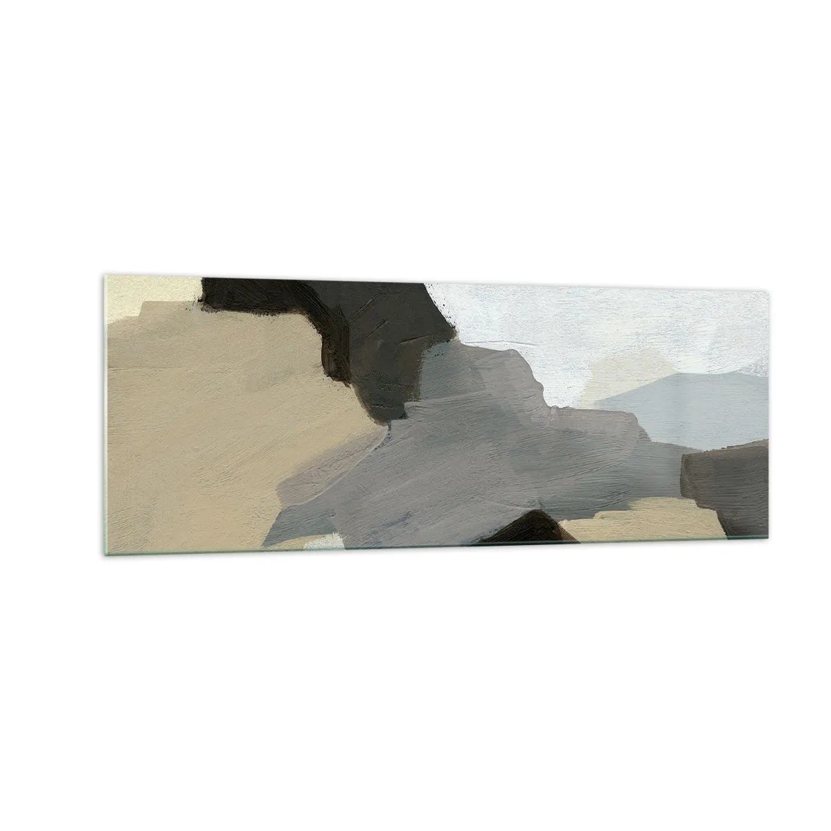Cuadro sobre vidrio - Impresiones sobre Vidrio - Formas abstractas en tonos beige, marrón y gris. - 140x50cm - Abstracción: partes del gris - Decoración de pared moderna para salón y dormitorio ARTTOR