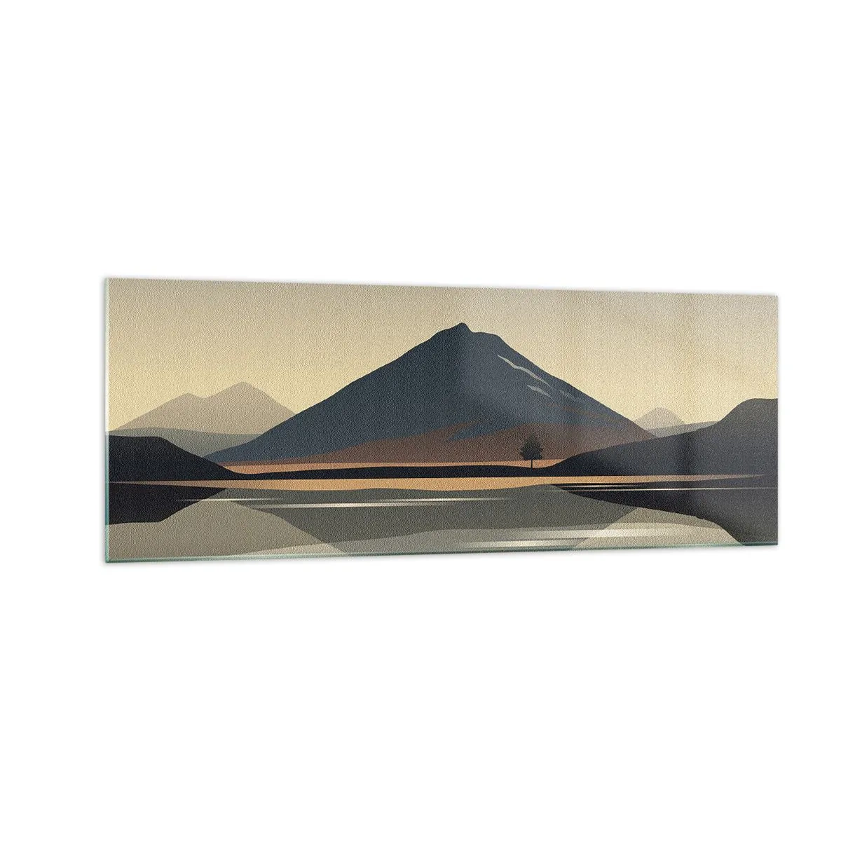 Cuadro sobre vidrio - Impresiones sobre Vidrio - Paisaje de montaña minimalista con reflejo en el agua. - 140x50cm - Reflejo de espejo - Decoración de pared moderna para salón y dormitorio ARTTOR