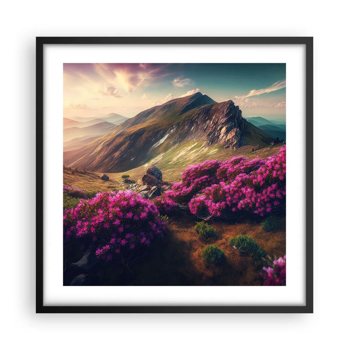 Póster en marco negro - Verano en las montañas - 50x50 cm