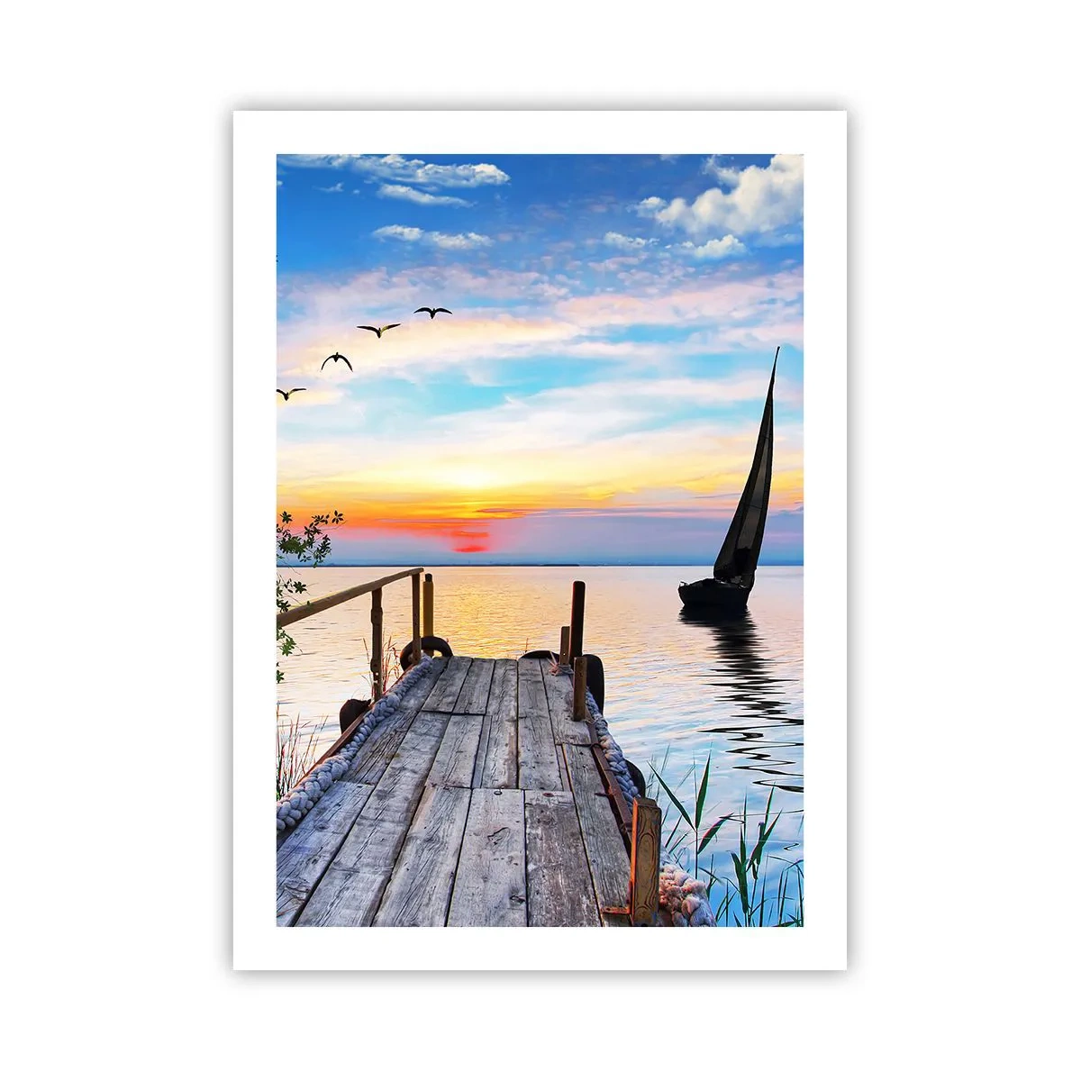 Póster - Muelle junto al lago al atardecer - 50x70cm - Que llegue la noche - Decoración de pared moderna para salón y dormitorio ARTTOR