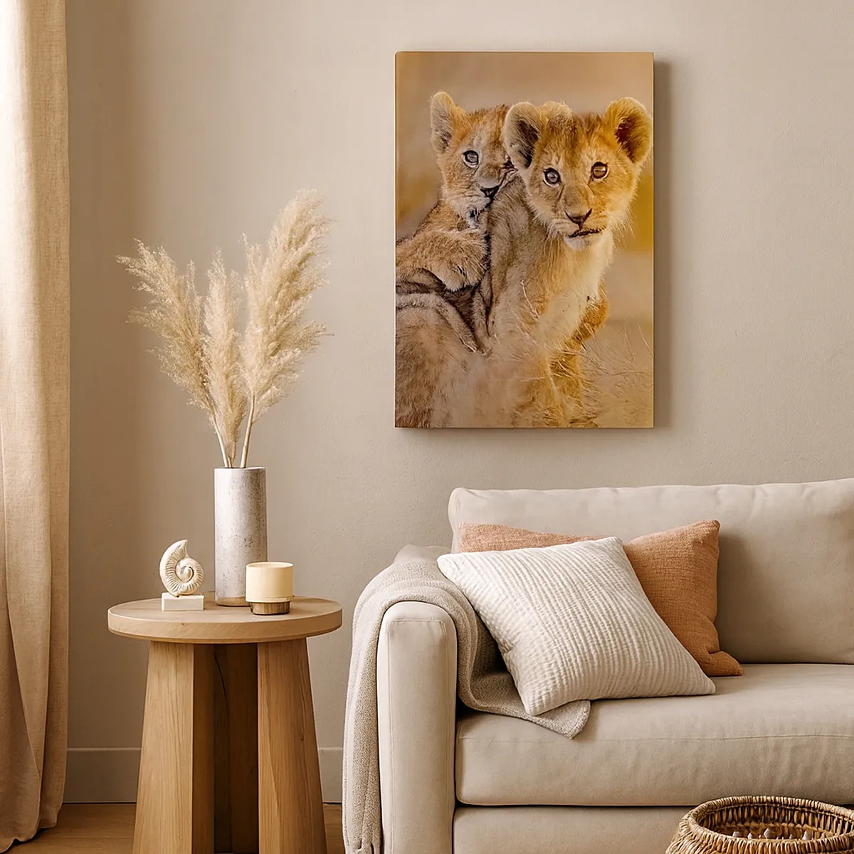 Cuadro sobre lienzo - Impresión de Imagen - Adorables cachorros de león en su entorno natural. - 50x70cm - ¡No molestar! Nos estamos divirtiendo - Decoración de pared moderna para salón y dormitorio ARTTOR