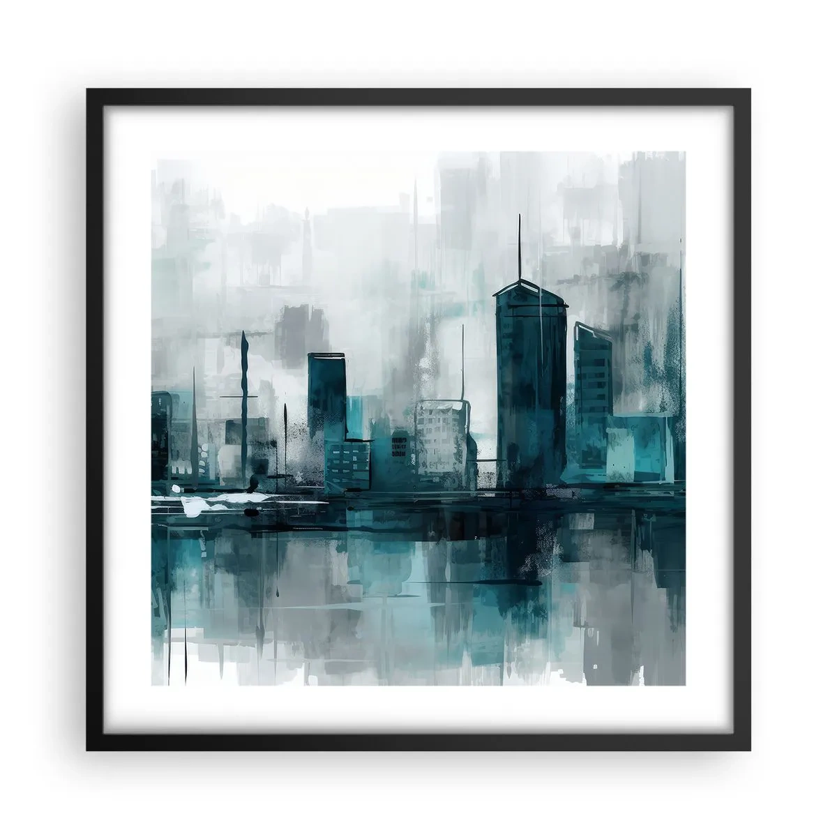 Póster en marco negro - Ciudad color lluvia - 50x50 cm
