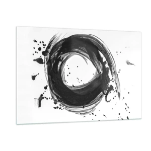 Cuadro sobre vidrio - Impresiones sobre Vidrio - Una composición minimalista en forma de pincel negro sobre blanco. - 120x80cm - El torbellino de la creación - Decoración de pared moderna para salón y dormitorio ARTTOR