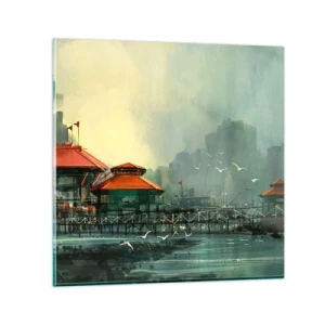 Cuadro sobre vidrio - Impresiones sobre Vidrio - Un día soleado en el puerto - 40x40 cm