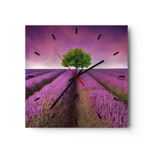 Reloj de pared - Reloj de vidrio - En los campos de lavanda - 40x40 cm