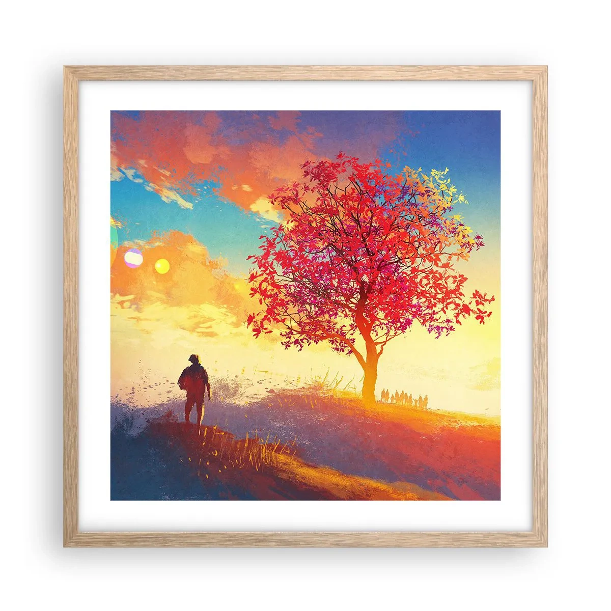 Póster en marco roble claro - Un peregrino en su destino - 50x50 cm