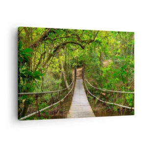 Cuadro sobre lienzo - Impresión de Imagen - Un puente colgante rodeado de una selva tropical verde. - 70x50cm - Porque la vid crece en el jardín - Decoración de pared moderna para salón y dormitorio ARTTOR