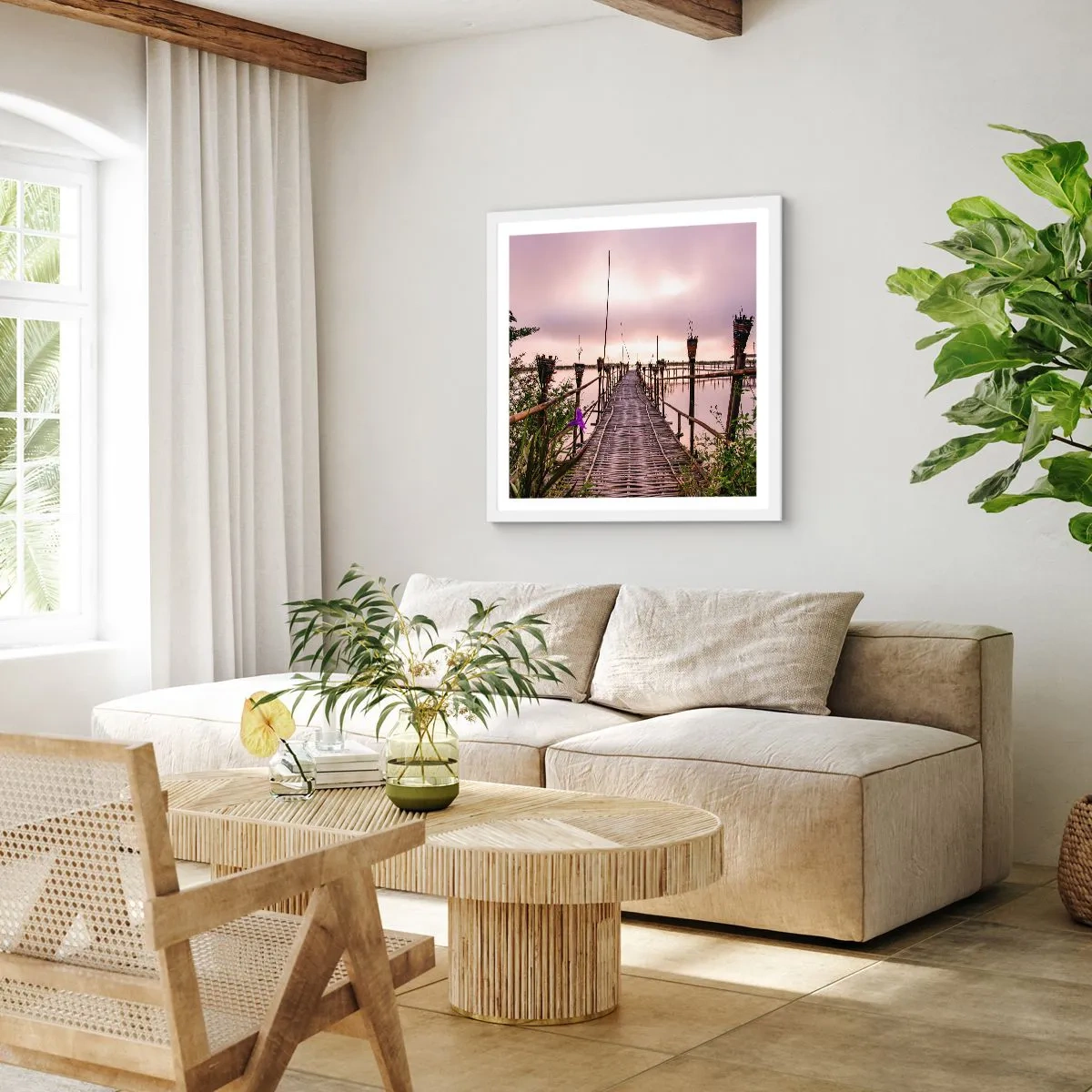 Póster en marco blanco - La tranquilidad de Asia - 60x60 cm