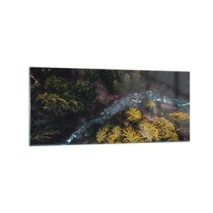 Cuadro sobre vidrio - Impresiones sobre Vidrio - Una vista desde arriba de un bosque con un río sinuoso. - 120x50cm - Rápido, cada vez más rápido - Decoración de pared moderna para salón y dormitorio ARTTOR