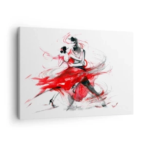 Cuadro sobre lienzo - Impresión de Imagen - Bailarines en un baile dinámico con acentos rojos. - 70x50cm - El tango: el ritmo de la pasión - Decoración de pared moderna para salón y dormitorio ARTTOR
