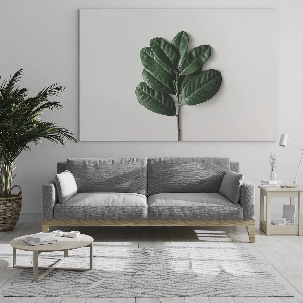 Cuadro sobre vidrio - Impresiones sobre Vidrio - Una rama con hojas verdes sobre un fondo claro. - 100x70cm - El dibujo de la propia naturaleza - Decoración de pared moderna para salón y dormitorio ARTTOR