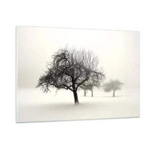 Cuadro sobre vidrio - Impresiones sobre Vidrio - Árboles en un paisaje invernal cubiertos de nieve y niebla. - 120x80cm - Sueño de invierno - Decoración de pared moderna para salón y dormitorio ARTTOR