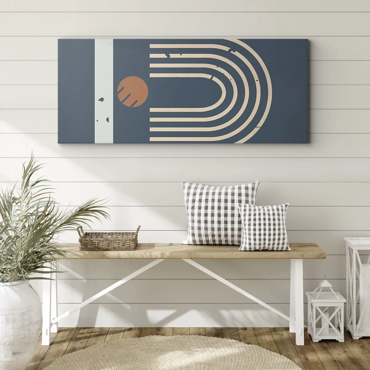 Cuadro sobre lienzo - Impresión de Imagen - Geometría sobre azul marino - 100x40 cm