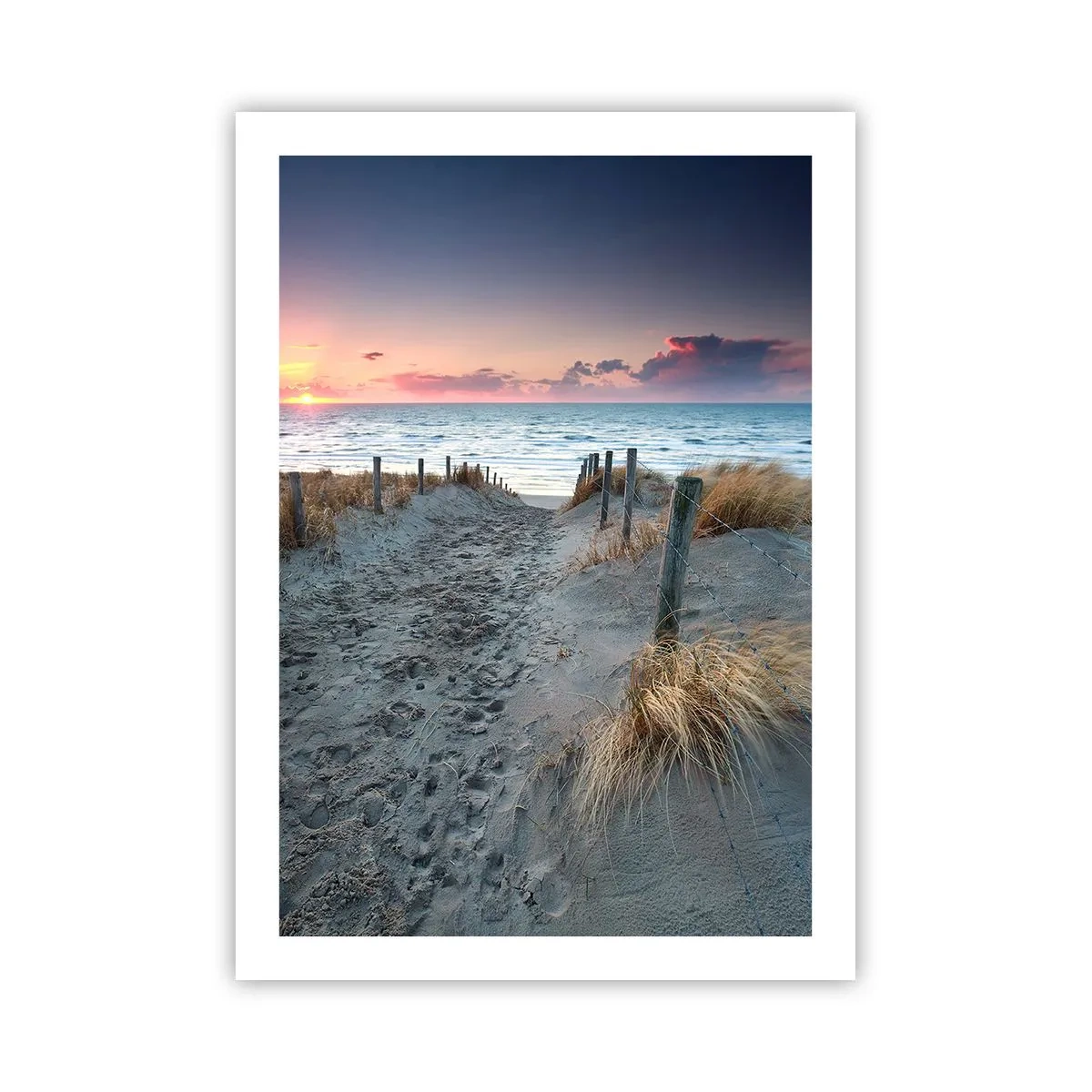 Póster - Sendero de playa al atardecer con vista al mar - 50x70cm - Se derramó un arco iris de luminosidad.... - Decoración de pared moderna para salón y dormitorio ARTTOR