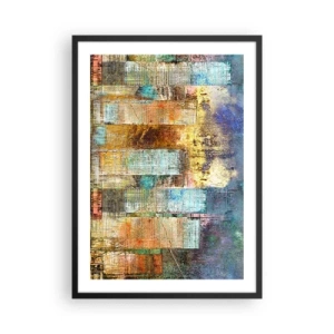 Póster en marco negro - Raya de acuarela en tonos azules sobre un fondo claro - 50x70cm - Metrópolis soleada - Decoración de pared moderna para salón y dormitorio ARTTOR