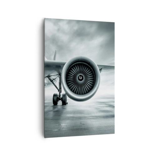 Cuadro sobre lienzo - Impresión de Imagen - El motor a reacción de un avión en la pista - 80x120cm - Hay poder - Decoración de pared moderna para salón y dormitorio ARTTOR