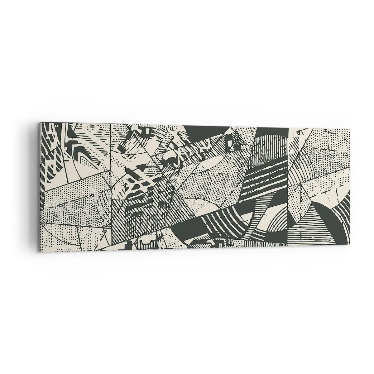 Cuadro sobre lienzo - Impresión de Imagen - Patrones abstractos geométricos en tonos verdes sobre un fondo claro - 140x50cm - La dinámica del presente - Decoración de pared moderna para salón y dormitorio ARTTOR