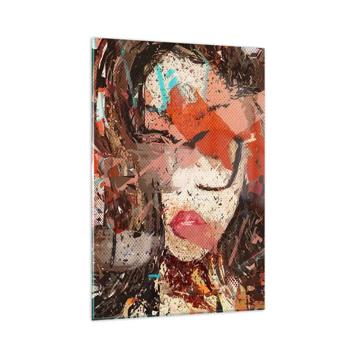 Cuadro sobre vidrio - Impresiones sobre Vidrio - Retrato abstracto de una mujer en colores intensos. - 80x120cm - Nadie sabe cómo eres realmente - Decoración de pared moderna para salón y dormitorio ARTTOR