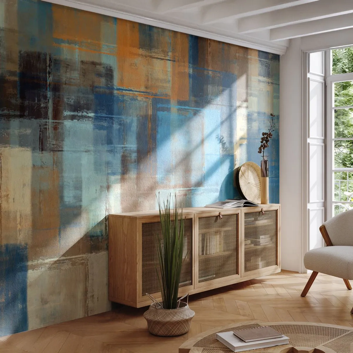 Fotomural Premium Canvas - A través del velo azul - Abstracción, Pedazo, Pintar - 350x256 cm