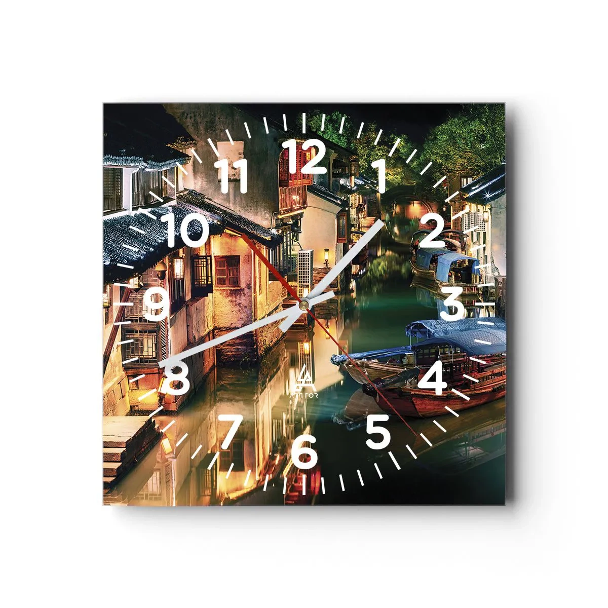 Reloj de pared - Reloj de vidrio - Noche en una calle china - 40x40 cm