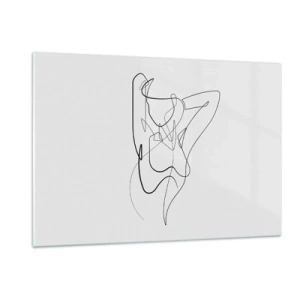 Cuadro sobre vidrio - Impresiones sobre Vidrio - Una silueta femenina dibujada con una sola línea sobre un fondo blanco. - 120x80cm - Realmente, tal y como eres - Decoración de pared moderna para salón y dormitorio ARTTOR