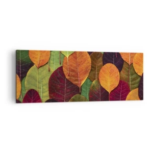Cuadro sobre lienzo - Impresión de Imagen - Hojas coloridas dispuestas en un patrón otoñal. - 140x50cm - Mosaico de otoño - Decoración de pared moderna para salón y dormitorio ARTTOR