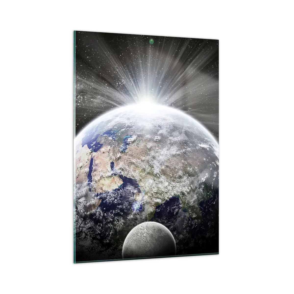 Cuadro sobre vidrio - Impresiones sobre Vidrio - La Tierra y la Luna en un paisaje espacial - 50x70cm - En todo su esplendor - Decoración de pared moderna para salón y dormitorio ARTTOR