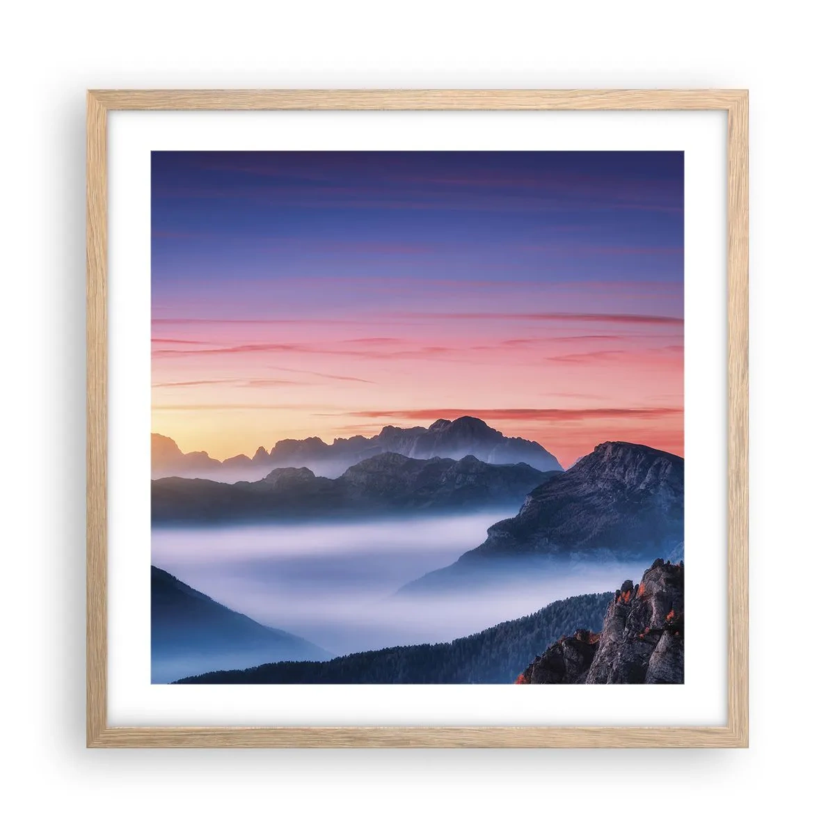 Póster en marco roble claro - Sobre los valles - 50x50 cm