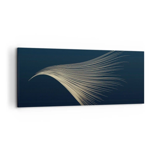 Cuadro sobre lienzo - Impresión de Imagen - Una delicada línea similar a una pluma sobre un fondo azul marino. - 120x50cm - Como el cabello de un ángel - Decoración de pared moderna para salón y dormitorio ARTTOR