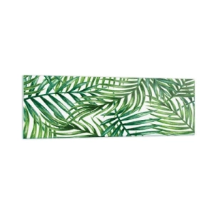Cuadro sobre vidrio - Impresiones sobre Vidrio - Hojas de palmera tropical verde sobre un fondo claro - 160x50cm - Bajo el verde - Decoración de pared moderna para salón y dormitorio ARTTOR