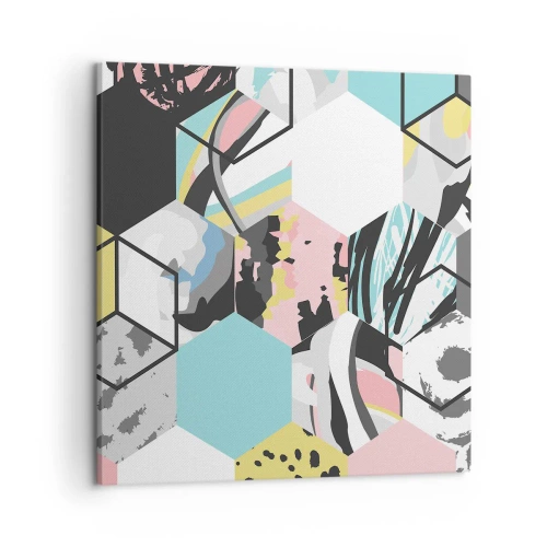 Cuadro sobre lienzo - Impresión de Imagen - Hexágonos y cubos en seis colores - 50x50 cm