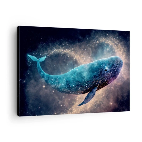 Cuadro sobre lienzo - Impresión de Imagen - Una ballena espacial con una galaxia al fondo. - 70x50cm - Existe un mundo diferente - Decoración de pared moderna para salón y dormitorio ARTTOR