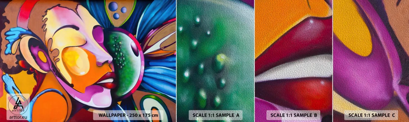 Muestra de fotomural Premium Sand - Toque de color - Abstracción, Mujer, Cubismo - 100x30 cm
