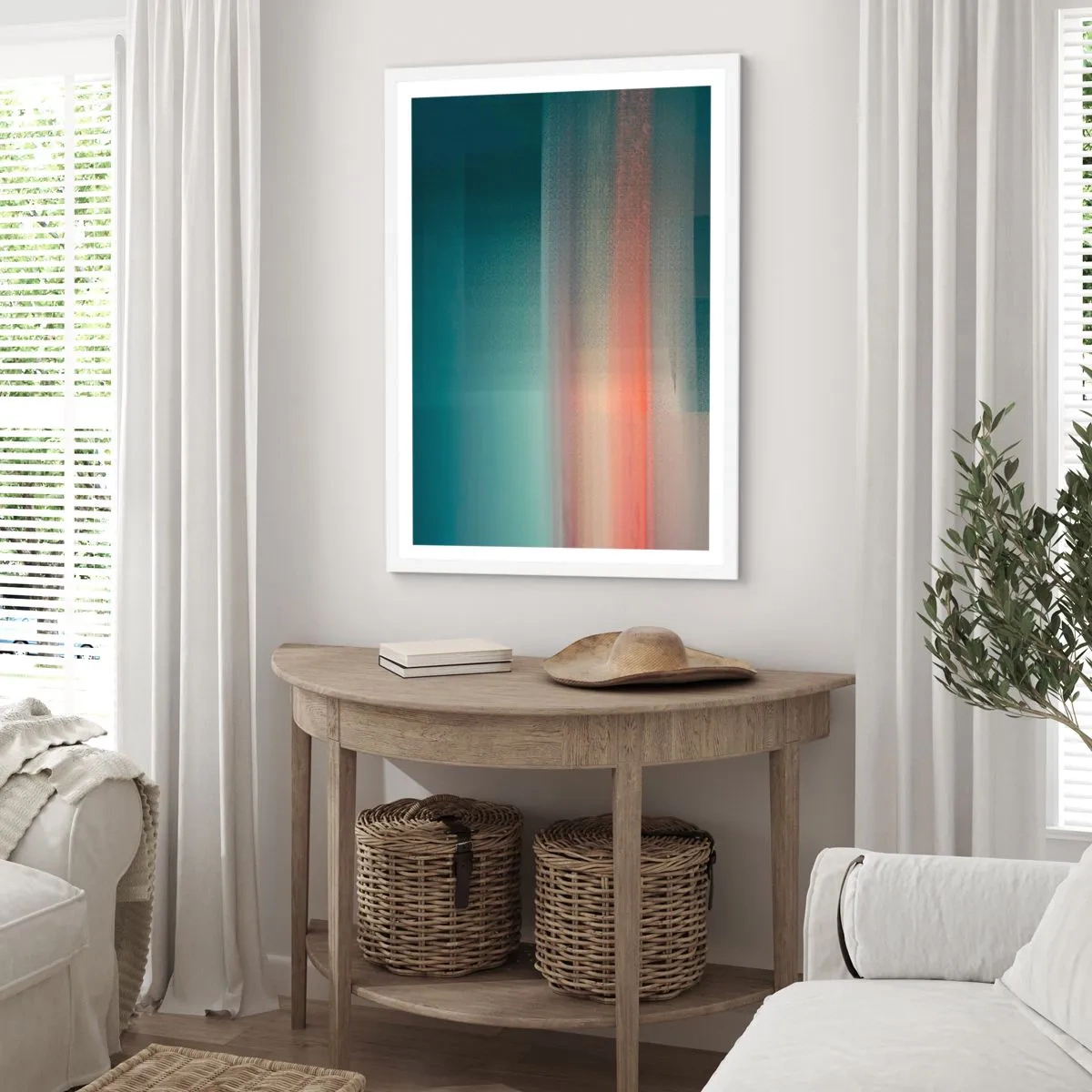 Póster en marco blanco - Abstracción: ondas de luz - 61x91 cm