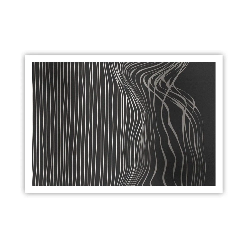 Póster - Líneas blancas sobre un fondo gris oscuro en una disposición abstracta. - 100x70cm - Ritmo y acento - Decoración de pared moderna para salón y dormitorio ARTTOR