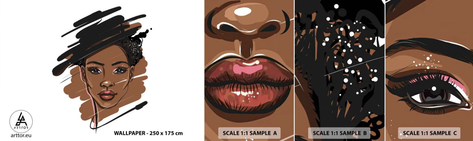 Muestra de fotomural autoadhesivo Deluxe Sticker - Dulce como el chocolate - Mujer, Moda, retrato de una mujer - 100x30 cm