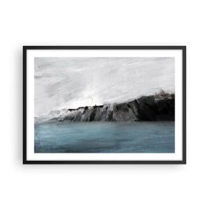 Póster en marco negro - Paisaje abstracto con agua y una orilla rocosa - 70x50cm - Agua - tierra: un choque de elementos - Decoración de pared moderna para salón y dormitorio ARTTOR