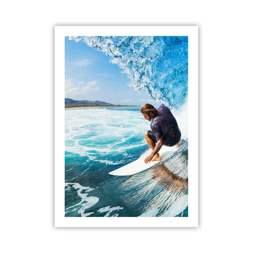 Póster - Un surfista en un flotador con el océano azul como telón de fondo. - 50x70cm - Bailando con las olas - Decoración de pared moderna para salón y dormitorio ARTTOR