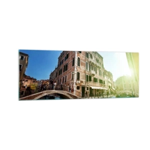 Cuadro sobre vidrio - Impresiones sobre Vidrio - Puente y canal de Venecia con arquitectura histórica - 140x50cm - Venecia - Amore Mio - Decoración de pared moderna para salón y dormitorio ARTTOR