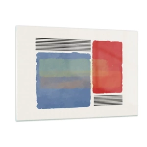 Cuadro sobre vidrio - Impresiones sobre Vidrio - Composición geométrica con rectángulos rojos y azules. - 120x80cm - Espíritu y alma de la geometría - Decoración de pared moderna para salón y dormitorio ARTTOR