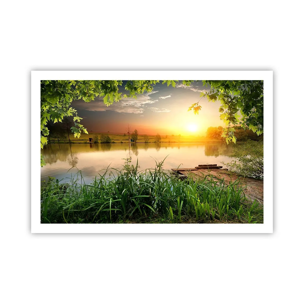 Póster - Paisaje en un marco verde - 91x61 cm