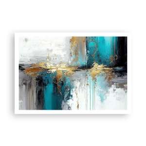 Póster - Una composición abstracta con acentos turquesa y dorado. - 100x70cm - Todo fluye - Decoración de pared moderna para salón y dormitorio ARTTOR