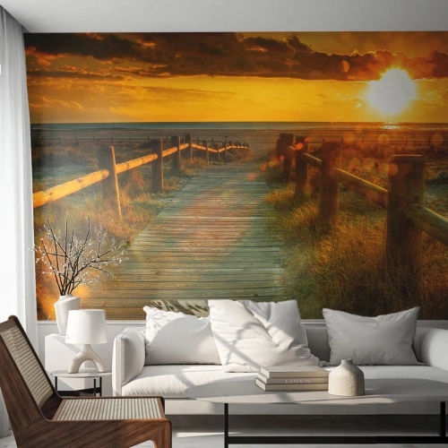 Fotomural Standard Eco - Bañado en oro viejo - Paisaje, Mar, Descenso a la playa - 350x256 cm