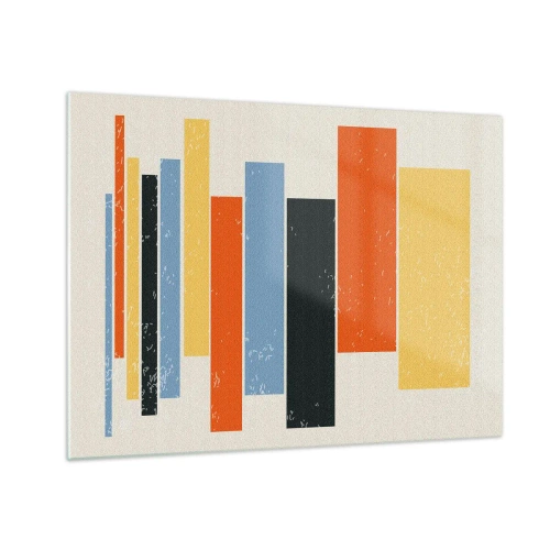 Cuadro sobre vidrio - Impresiones sobre Vidrio - Rayas geométricas en una composición rítmica sobre un fondo claro. - 70x50cm - Barras multicolor - Decoración de pared moderna para salón y dormitorio ARTTOR