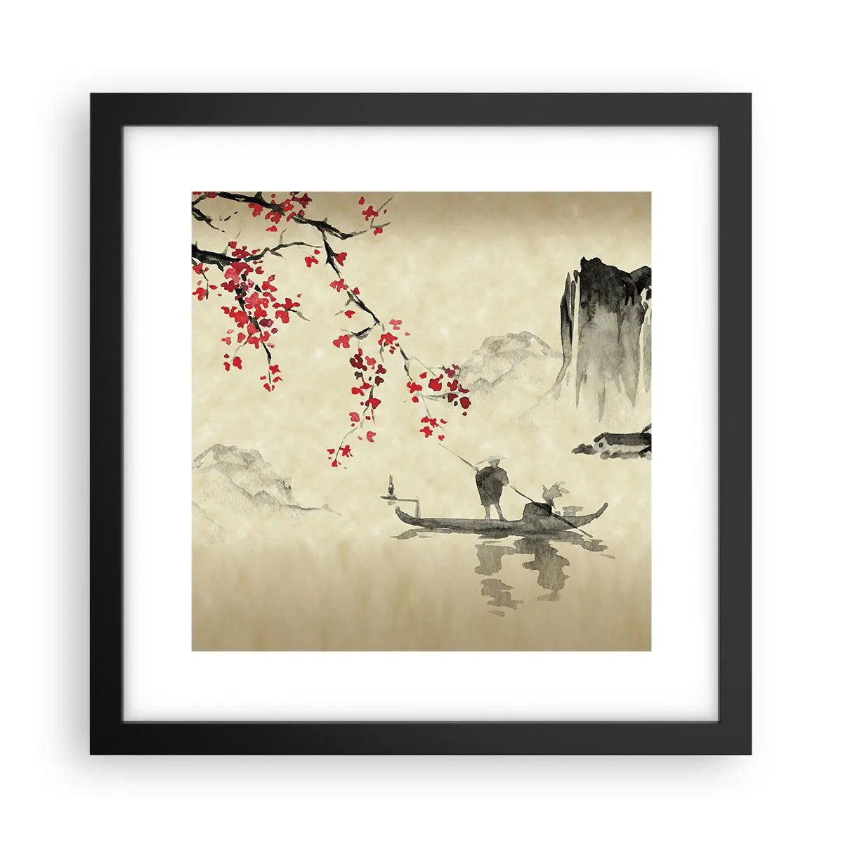 Póster en marco negro - En el país de los cerezos en flor - 30x30 cm