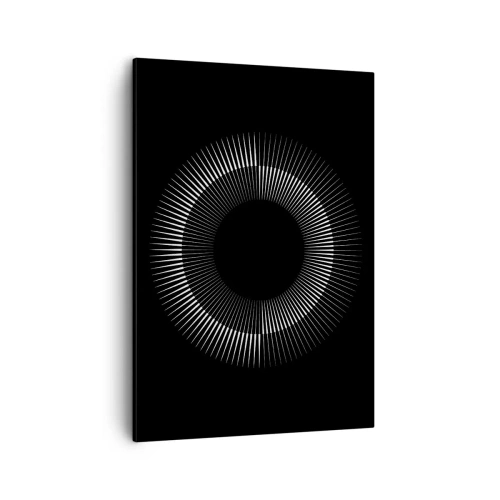 Cuadro sobre lienzo - Impresión de Imagen - Círculo gráfico con rayos en blanco y negro - 50x70cm - Sol negro - Decoración de pared moderna para salón y dormitorio ARTTOR