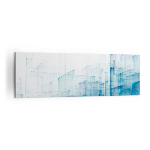 Cuadro sobre lienzo - Impresión de Imagen - Formas geométricas abstractas en tonos azules - 160x50cm - Cómo se hizo el espacio - Decoración de pared moderna para salón y dormitorio ARTTOR